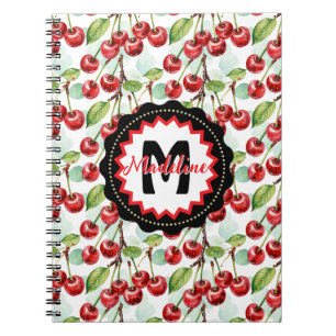 Cute Watercolor Cherry Pattern Personalised Notebook