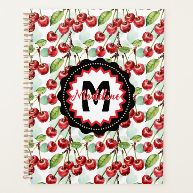 Cute Watercolor Cherry Pattern Personalised Planner (Front)