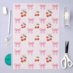 Cute Watercolor Cherry Pink Bow Coquette Gift Tissue Paper