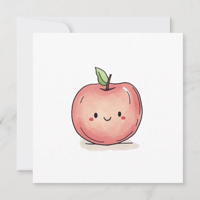 Cute Watercolor Chibi Apple Holiday Card (Front)