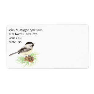 Cute Watercolor Chickadee Bird Pine Tree