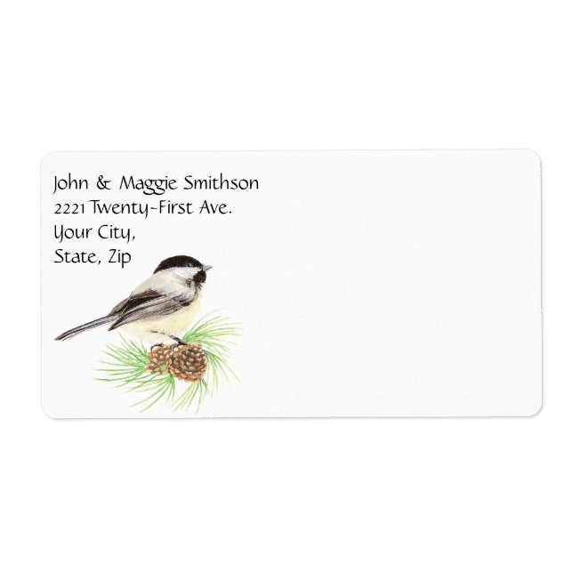 Cute Watercolor Chickadee Bird Pine Tree (Front)
