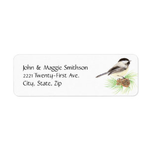 Cute Watercolor Chickadee Bird Pine Tree