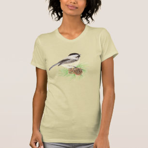 Cute Watercolor Chickadee Bird Pine Tree T-Shirt