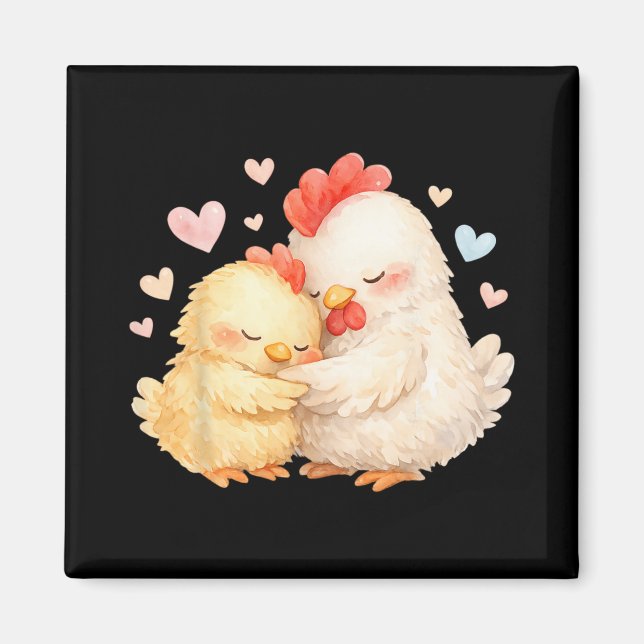 Cute Watercolor Chicken Gently Hugging _1  Magnet (Front)