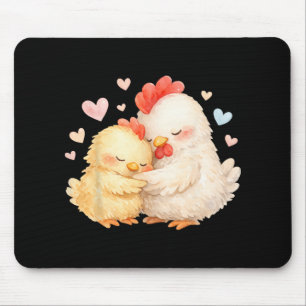 Cute Watercolor Chicken Gently Hugging _1 Mouse Mat