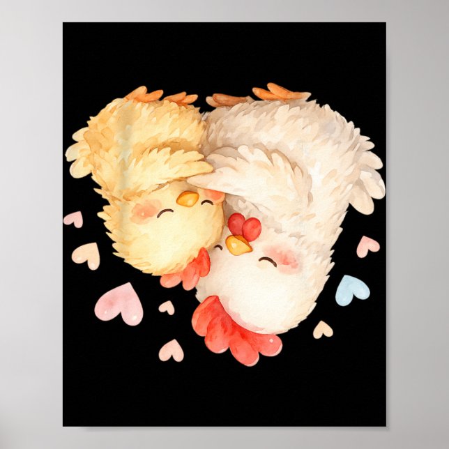 Cute Watercolor Chicken Gently Hugging _1  Poster (Front)