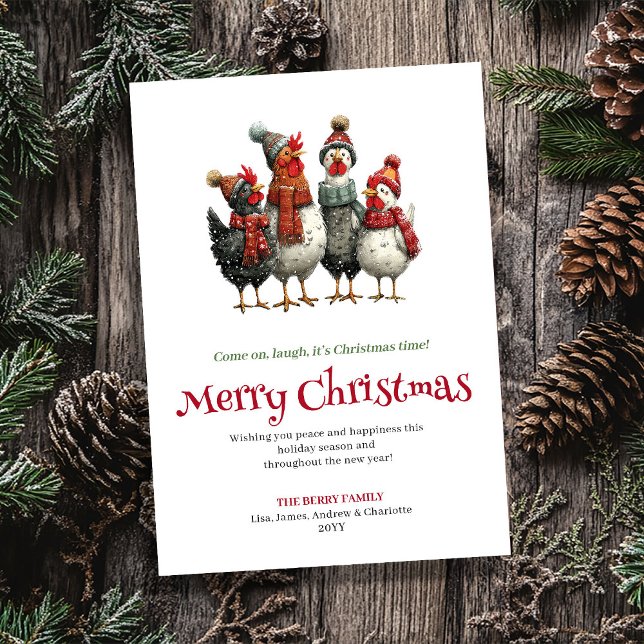Cute Watercolor Chickens Christmas Greeting Card (Cute Watercolor Chickens Christmas Greeting Card)