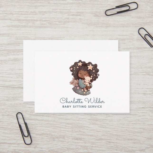 Cute Watercolor Child Baby Sitter Business Card (Front/Back In Situ)