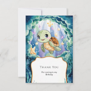 Cute Watercolor Children's Turtle Birthday Thank You Card