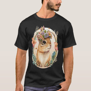 Cute Watercolor Chipmunk Flower Crown Floral Roden T-Shirt