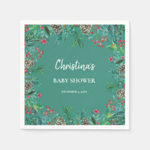 Cute Watercolor Christmas Baby Shower Green Napkin