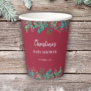 Cute Watercolor Christmas Baby Shower Red Paper Cups