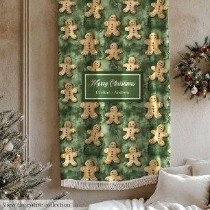 Cute watercolor Christmas gingerbread man blanket