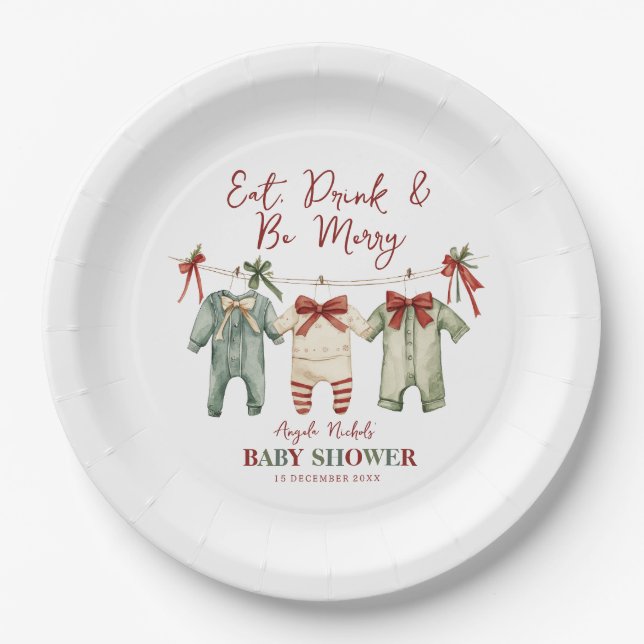 Cute Watercolor Christmas Holiday Baby Shower  Paper Plate (Front)