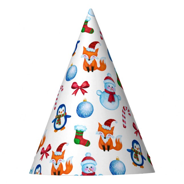 Cute Watercolor Christmas Illustration Design Party Hat (Front)