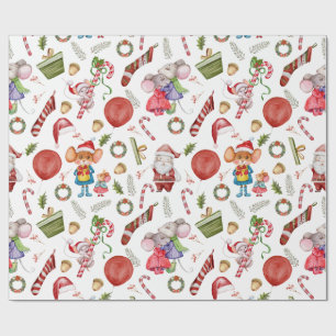 Cute Watercolor Christmas Mice  Wrapping Paper