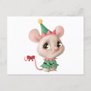 Cute Watercolor Christmas Mouse Postcard