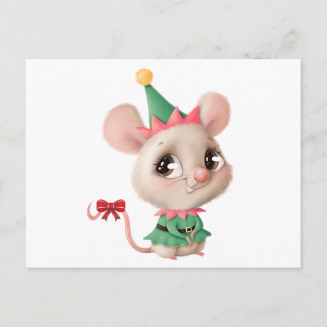 Cute Watercolor Christmas Mouse  Postcard (Front)