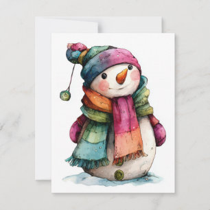 Cute Watercolor Christmas Snowman Holiday Card