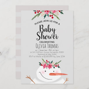 Cute Watercolor Christmas Snowman in Winter Invitation