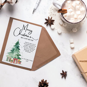 Cute Watercolor Christmas Tree Flat Holiday Card