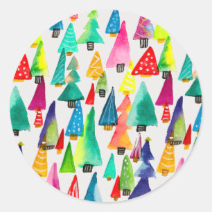 Cute watercolor Christmas trees Classic Round Sticker