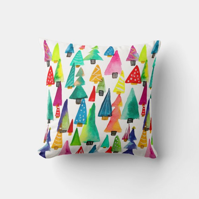 Cute watercolor Christmas trees Cushion (Front)
