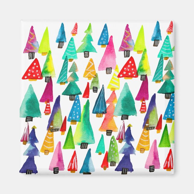 Cute watercolor Christmas trees Magnet (Front)