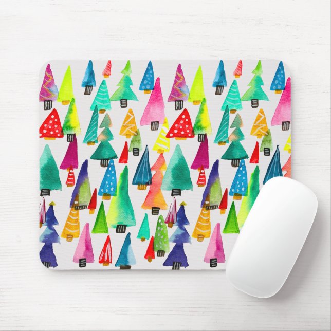 Cute watercolor Christmas trees Mouse Mat (With Mouse)