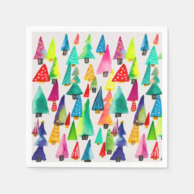 Cute watercolor Christmas trees Napkin (Front)