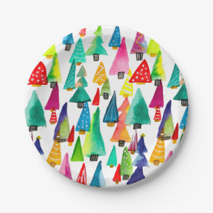 Cute watercolor Christmas trees Paper Plate