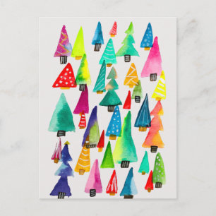 Cute watercolor Christmas trees Postcard