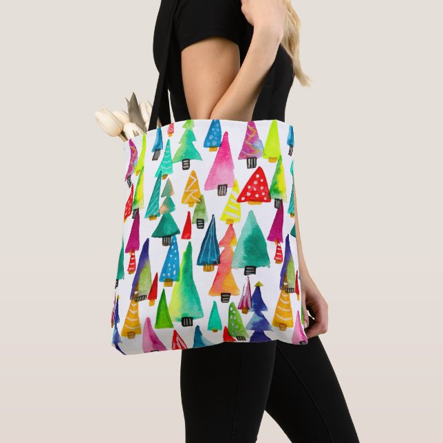 Cute watercolor Christmas trees Tote Bag (Close Up)