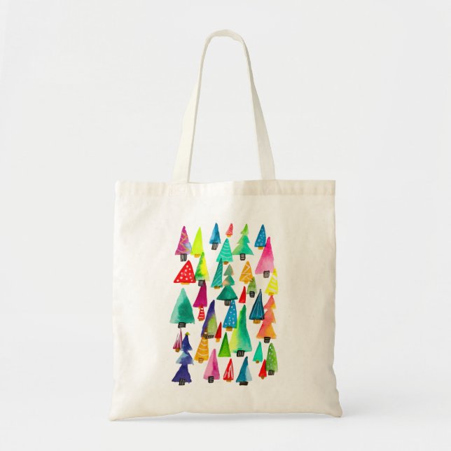 Cute watercolor Christmas trees Tote Bag (Front)