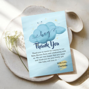Cute Watercolor Cloud Baby Boy Shower Thank You Card