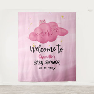 Cute Watercolor Cloud Baby Girl Shower Backdrop Tapestry