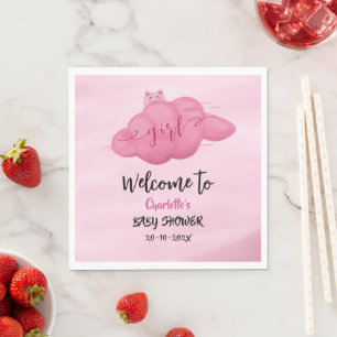 Cute Watercolor Cloud Baby Girl Shower Napkins