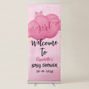 Cute Watercolor Cloud Baby Girl Shower Retractable Banner