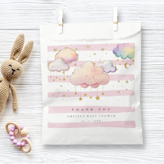 Cute Watercolor Cloud Star Baby Girl Shower Pink Favour Bags