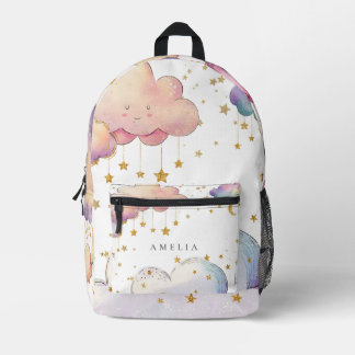 Cute Watercolor Cloud Star Girls Kids Printed Backpack