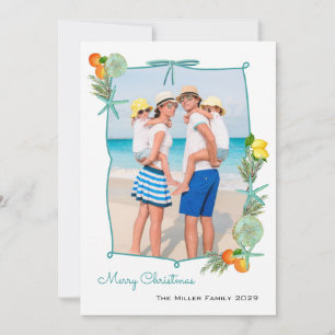 Cute Watercolor Coastal Christmas Photo Holiday Card