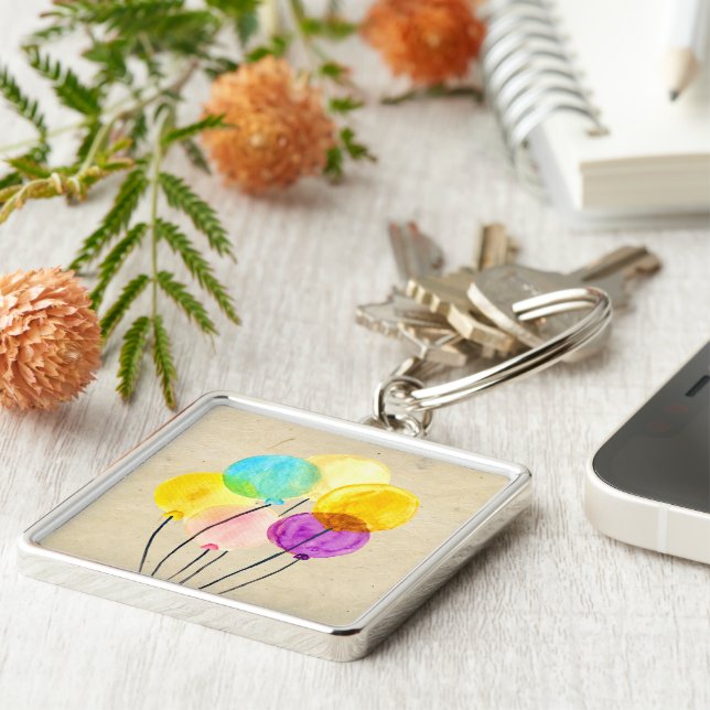 Cute watercolor colourful balloons key ring (Side)