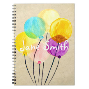 Cute watercolor colourful balloons notebook