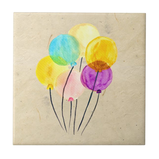 Cute watercolor colourful balloons tile (Front)