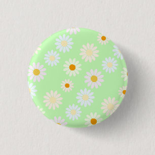 Cute watercolor colourful Daisy Pattern Green 3 Cm Round Badge