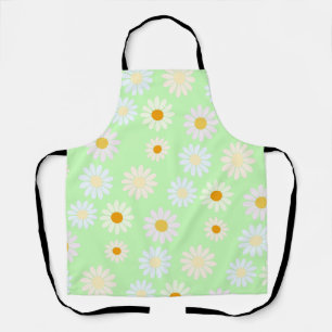 Cute watercolor colourful Daisy Pattern Green Apron