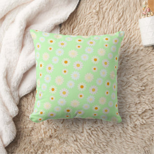 Cute watercolor colourful Daisy Pattern Green Cushion