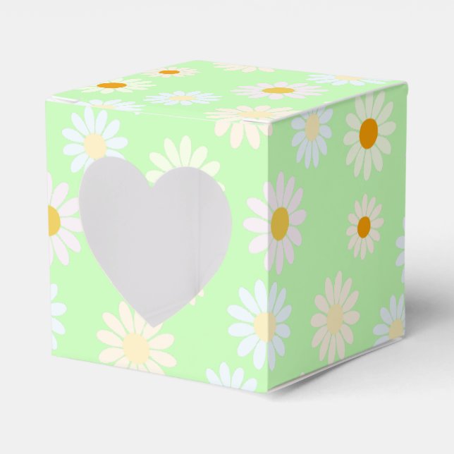 Cute watercolor colourful Daisy Pattern Green Favour Box (Front Side)