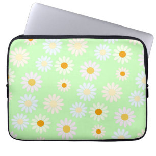 Cute watercolor colourful Daisy Pattern Green Laptop Sleeve